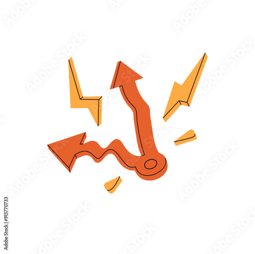 Broken clock hands, abstract clockwises. Hour and minute needles on clockwork. Time pointers, arrows pointing at late. Concept of deadline. Flat isolated vector illustration on white background