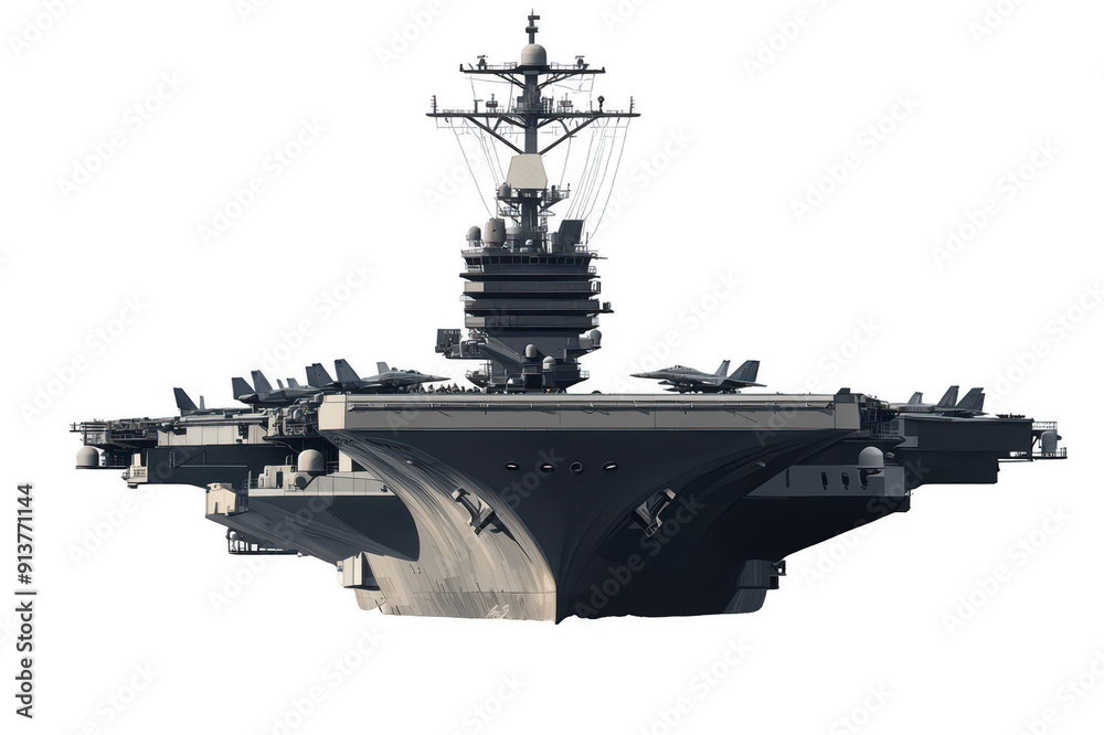Aircraft carrier military front view on transparent background