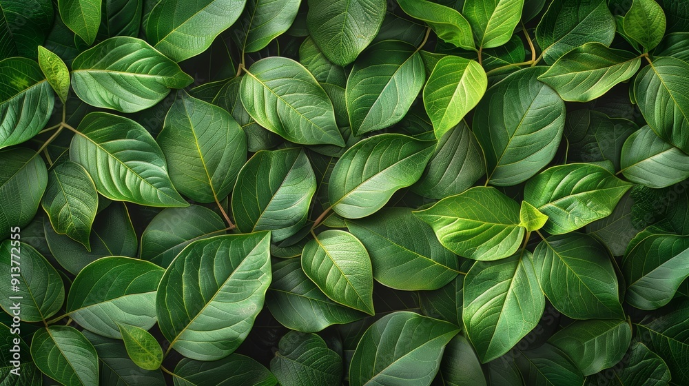 Lush Green Leaves of Various Shapes and Sizes Arranged Neatly on Dark Background Lush Green Leaves of Various Shapes and Sizes Arranged Neatly on Dark Background