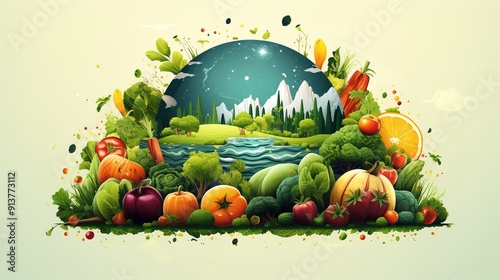 World Food Day, promote healthy eating, save food cartoon illustrations,generated with AI. photo