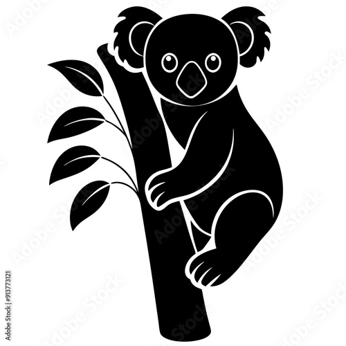 
koala silhouette vector, koala clinging to tree silhouette vector illustration
