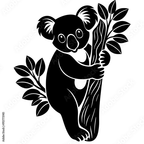 
koala silhouette vector, koala clinging to tree silhouette vector illustration
