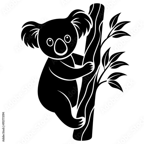 Canvas Print koala silhouette vector, koala clinging to tree silhouette vector illustration