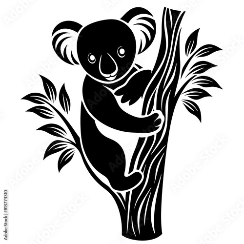 
koala silhouette vector, koala clinging to tree silhouette vector illustration
