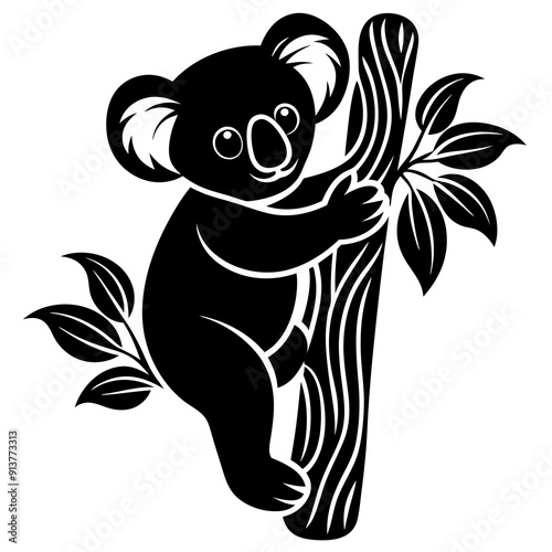 
koala silhouette vector, koala clinging to tree silhouette vector illustration
