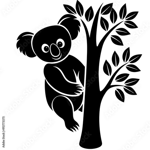 
koala silhouette vector, koala clinging to tree silhouette vector illustration
