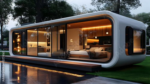 Modern Futuristic Home Design with Curved Walls and Large Windows 3D Illustration