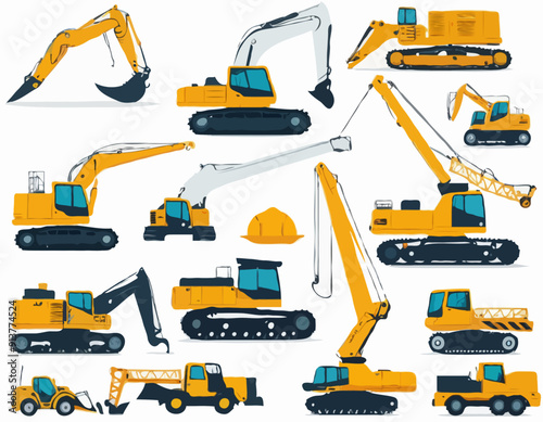 Construction equipment excavator crane for transporting goods and building construction. flat design vector illustration isolated white background