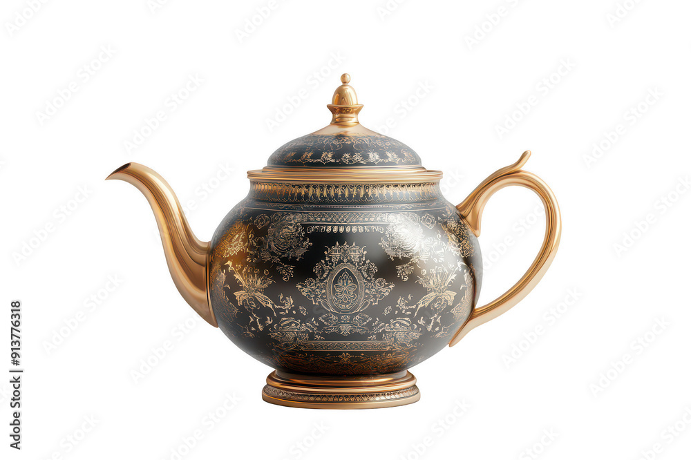 Porcelain teapot with gold pattern on a transparent background Porcelain teapot with gold pattern on a transparent background