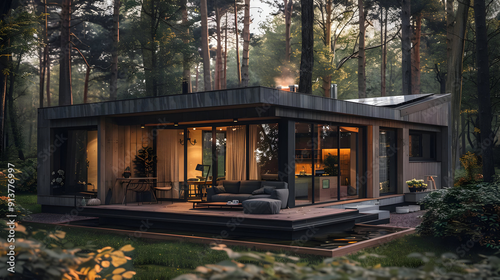 Modern Cabin in the Woods - 3D Illustration Modern Cabin in the Woods - 3D Illustration