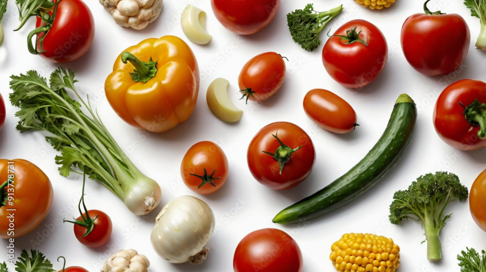 Colorful Crunch: An Array of Vegetables Displayed on a Bright White Surface