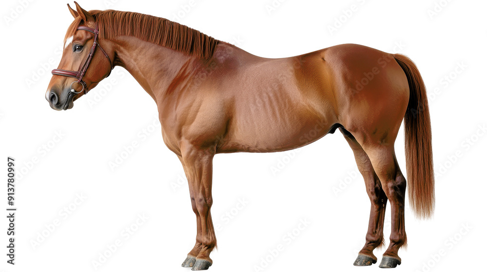 Obraz premium A strong, beautiful horse standing gracefully, showcasing its muscular build and elegant posture, perfect for nature and animal themes.