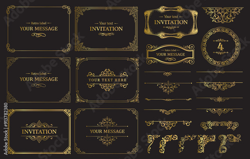 Gold vintage decorative design elements set 04 photo