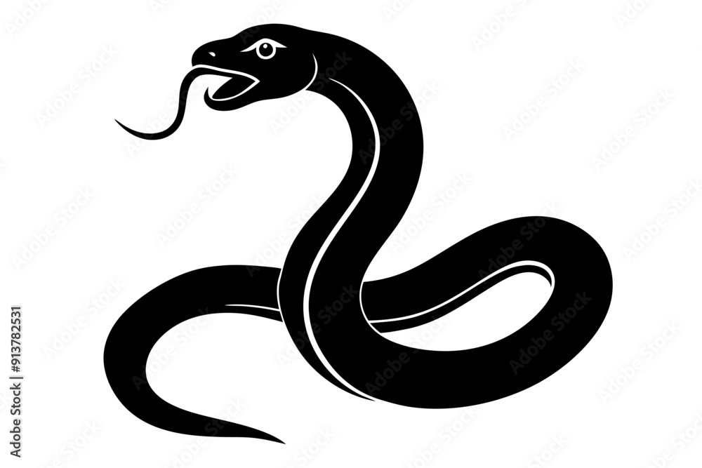 
snake icon, snake vector silhouette, Curved snake animal design
