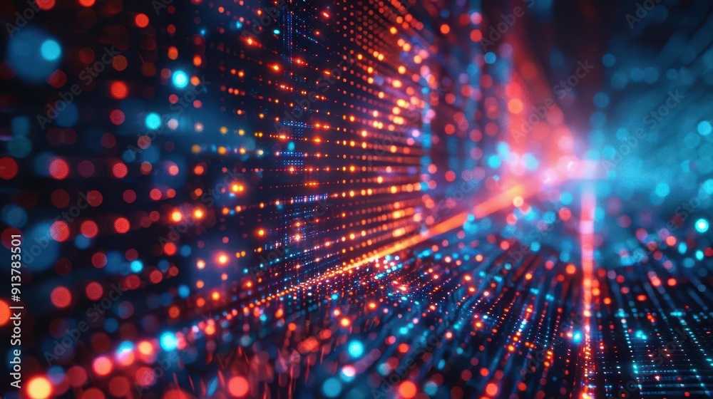 Naklejka premium Digital events in VR with immersive experiences, close up, online celebration theme, dynamic, fusion, advanced event space backdrop