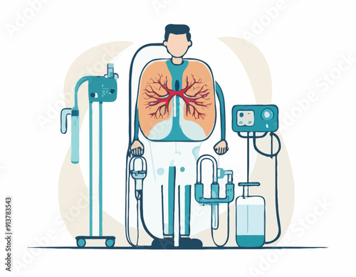 Cartoon Character Boy and Hemodialysis Renal Scheme Concept