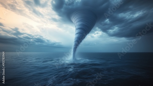 A Waterspout Funnel Cloud Forms Over The Ocean photo