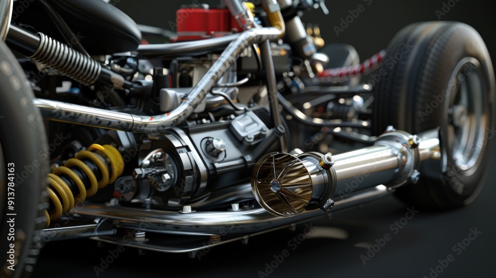 Close-up of a Custom Motorcycle Engine and Exhaust System Close-up of a Custom Motorcycle Engine and Exhaust System