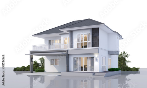 Architecture 3d rendering illustration of modern  house on white background