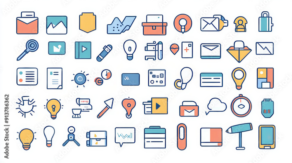 Collection of 576 thin web icons for various categories: business, finance, shopping, medical, technology, social media, education, and more. Collection of 576 thin web icons for various categories: business, finance, shopping, medical, technology, social media, education, and more.