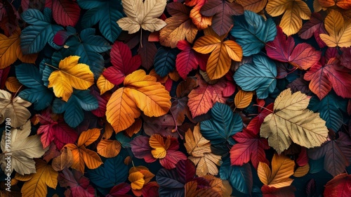  A collection of leaves of the same color, scattered on the ground as depicted in the image