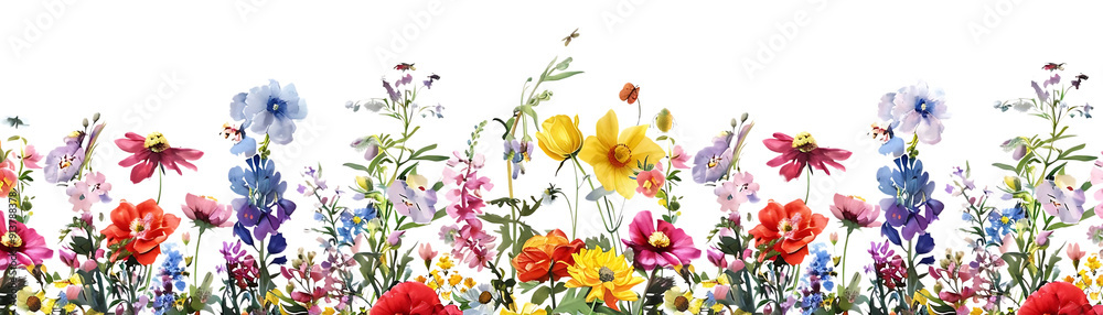 A Tapestry of Colorful Wildflowers on a Transparent Background A Tapestry of Colorful Wildflowers on a Transparent Background