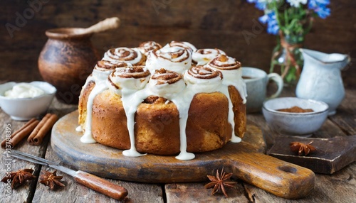 Cinnamon Roll Cake with Cream Cheese Glaze