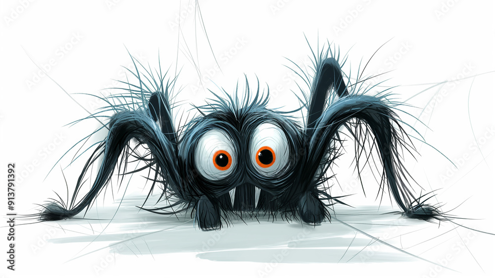 Attractive Halloween themed black spider character beautifully painted on a white background for greeting card designs Attractive Halloween themed black spider character beautifully painted on a white background for greeting card designs