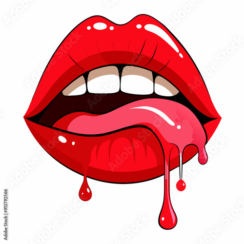 red lips biting lip with dripping and splash vector illustration 