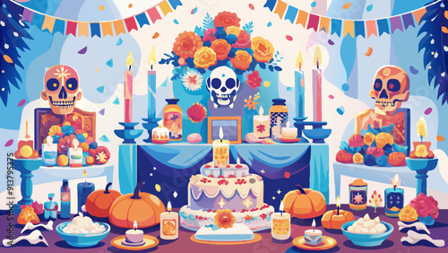 Vibrant Day of the Dead Altar Celebration with Traditional Decorations