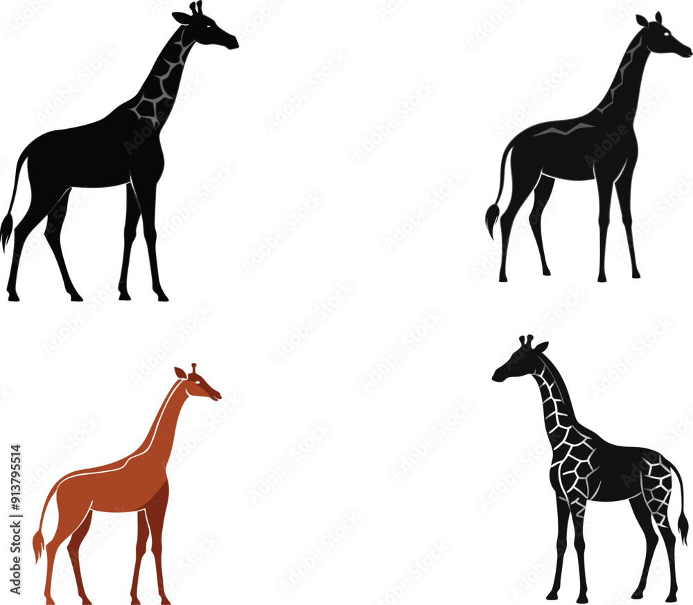 Fototapeta premium giraffe Silhouette on White Background 