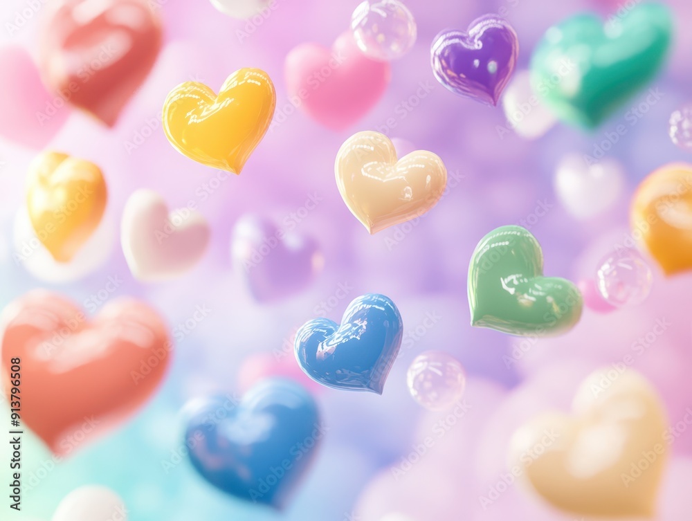 Obraz premium Diverse pride symbols floating over a pastel gradient, LGBT, Softness and inclusivity