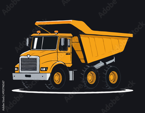 Big construction mining dump truck icon. Black silhouette. Side view. Vector simple flat graphic illustration. Isolated object on a white background