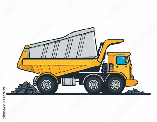 Big construction mining dump truck icon. Black silhouette. Side view. Vector simple flat graphic illustration. Isolated object on a white background