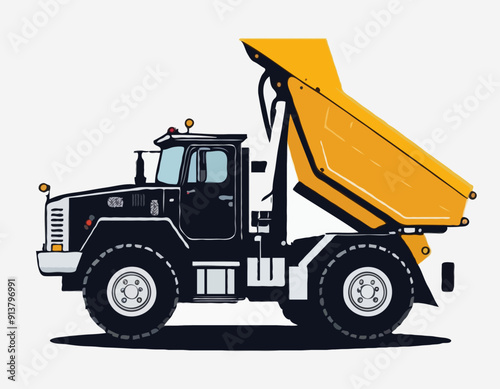 Big construction mining dump truck icon. Black silhouette. Side view. Vector simple flat graphic illustration. Isolated object on a white background