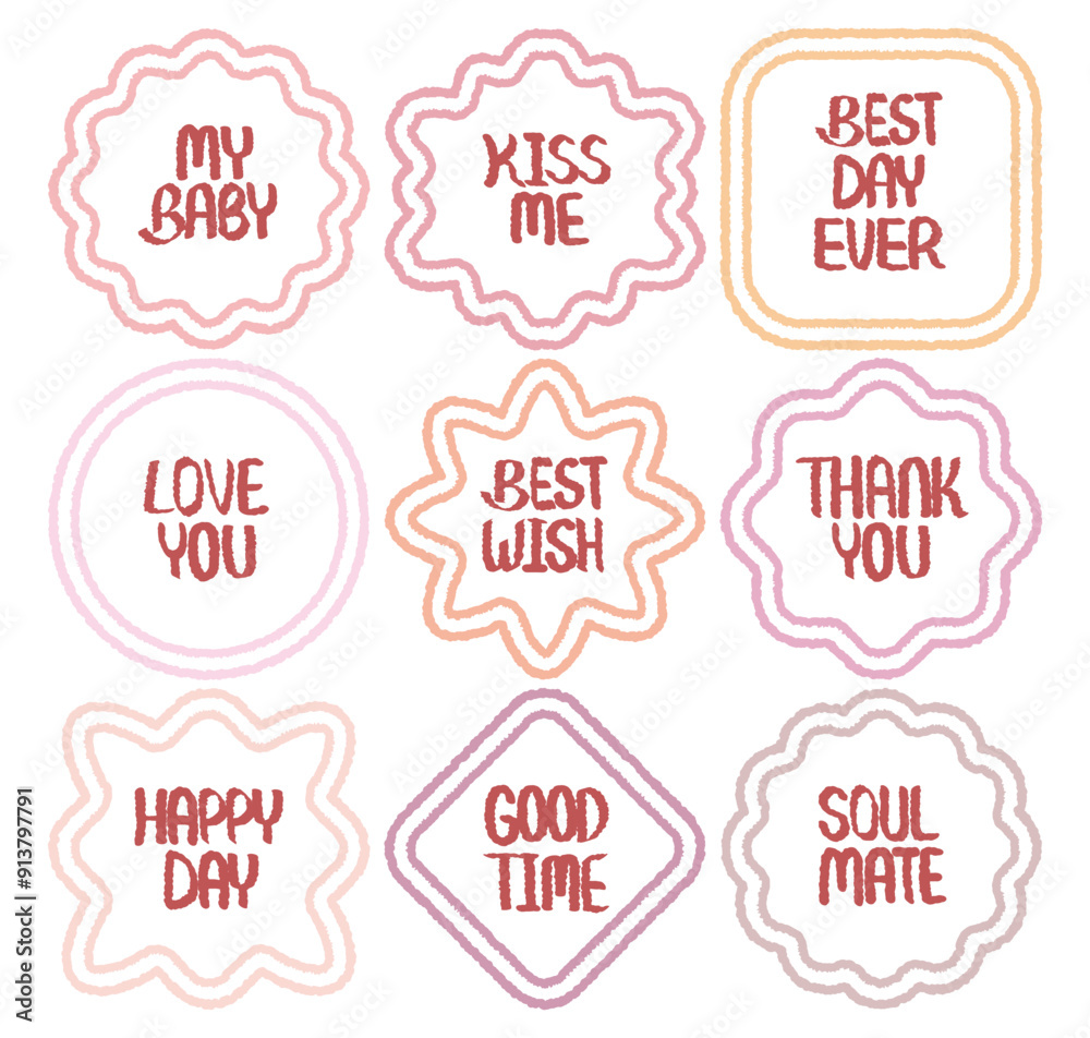 Out-line hand drawn cartoon retro style chat box set. Doodle crayon drawing speech bubble sticker. Cute comic lace dialog quote frame for text. Heart flower shape Thank Best Good Love Wish Kiss Happy Out-line hand drawn cartoon retro style chat box set. Doodle crayon drawing speech bubble sticker. Cute comic lace dialog quote frame for text. Heart flower shape Thank Best Good Love Wish Kiss Happy