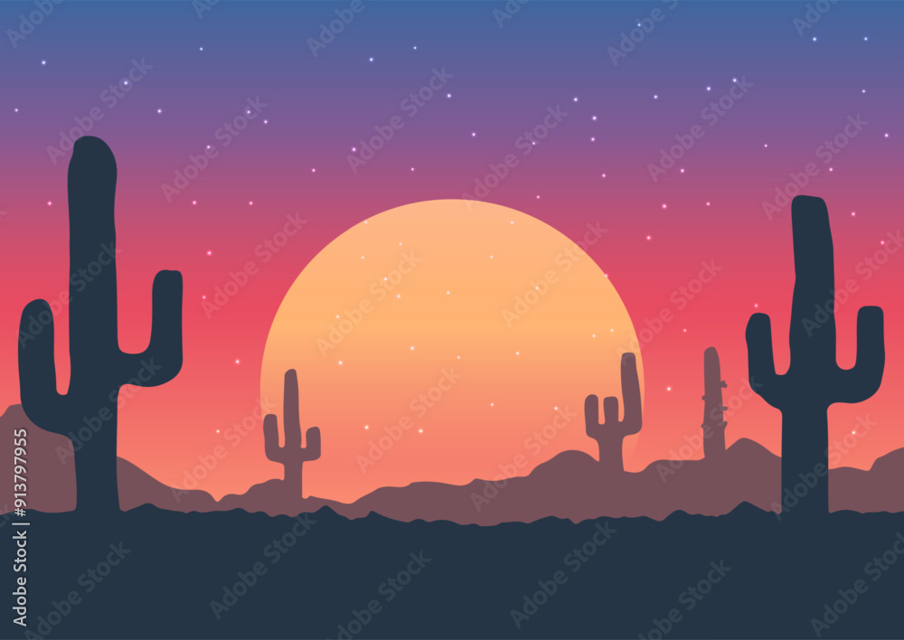 Fotografie minimal desert landscape against a sunset sky
