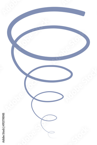 Tornado. Blue color spring funnel. Color vector illustration. Isolated white background. Strong wind spinning in a spiral. Twisting tornado. Flat style. Idea for web design.
