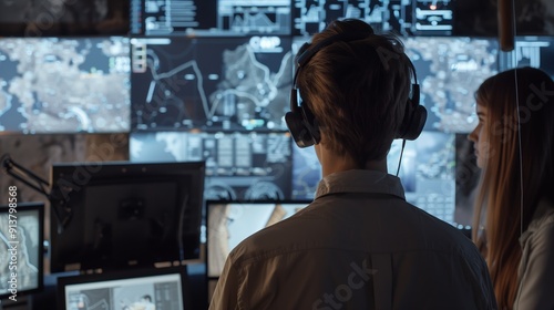 Monitoring Operations In A High-Tech Control Room During A Nightly Briefing Session