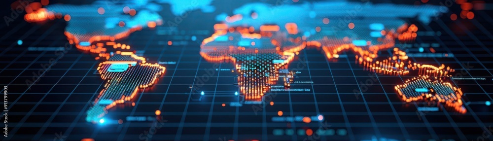 Digital map showing global security threats, Interactive, Blue, High-Resolution Graphic Digital map showing global security threats, Interactive, Blue, High-Resolution Graphic