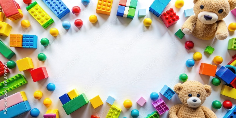 Obraz premium children s toys and bright blocks on white background