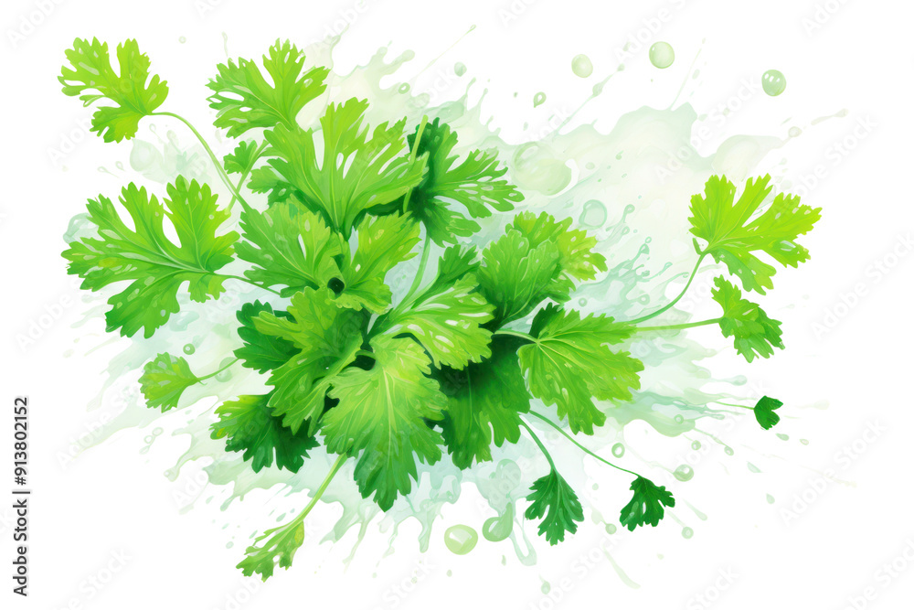 Fototapeta premium Watercolor painting of fresh green parsley, isolated on white background.