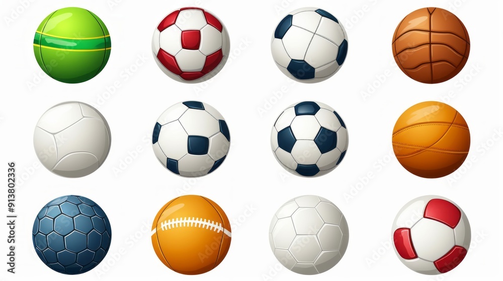 Variety of sports balls piled together on white background: football, basketball, baseball, volleyball, tennis, and golf equipment. Vector illustration highlighting popular sports gear and athletic eq Variety of sports balls piled together on white background: football, basketball, baseball, volleyball, tennis, and golf equipment. Vector illustration highlighting popular sports gear and athletic eq