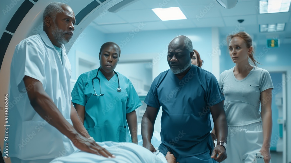 Medical Team Collaborating in Hospital Emergency Room During Critical Patient Situation