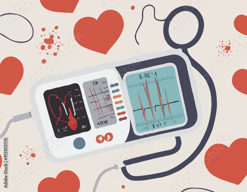High Cholesterol Blood Pressure and Atherosclerosis. Human Heart with Digital Panel Show Pulse. Cardiology Medicine