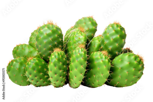 Opuntia cactus with bright green leaves isolated on white background.