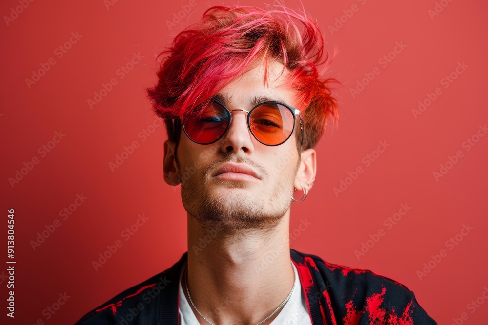 Charming young man decorative and expressive hair style. This fashionable young man exudes adventurous and modern vibe. Image symbolizes youthful rebellion traditional fashion norms. Charming young man decorative and expressive hair style. This fashionable young man exudes adventurous and modern vibe. Image symbolizes youthful rebellion traditional fashion norms.