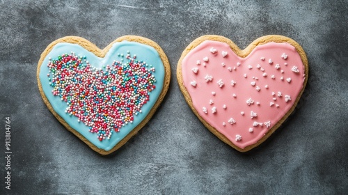 Heart-Shaped Cookies: Heart-shaped cookies with colorful icing and sprinkles.