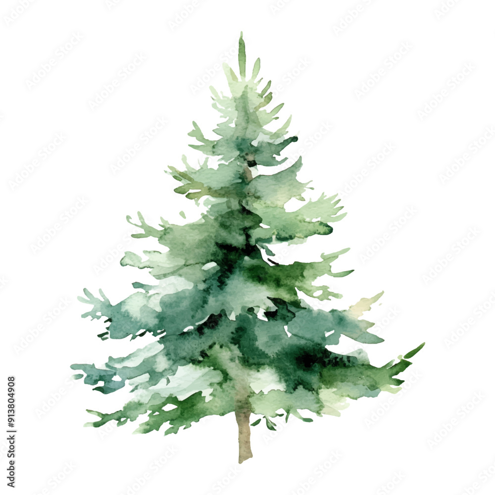 Obraz premium Watercolor pine trees on white background