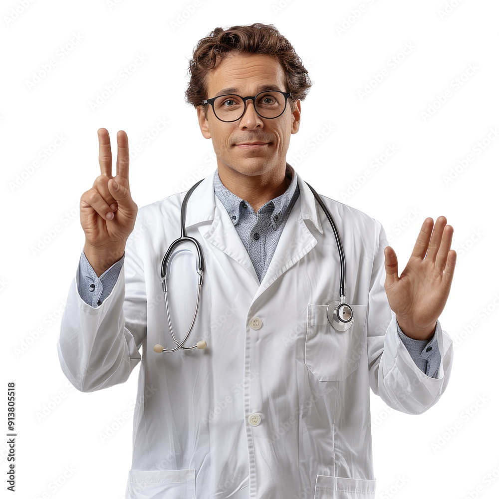 A doctor pointing up isolated on a transparent background for web, banner, wallpaper A doctor pointing up isolated on a transparent background for web, banner, wallpaper